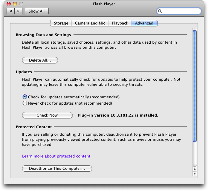 flash player for mac 10.5.8