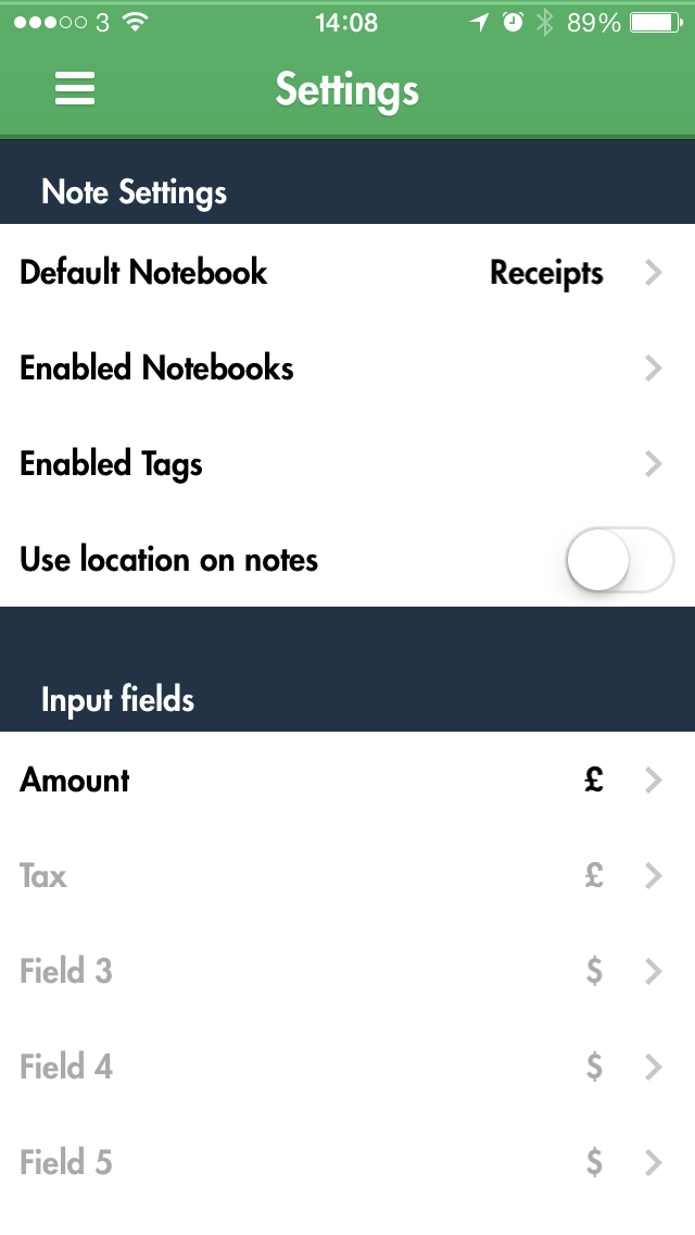 evernote export receipts