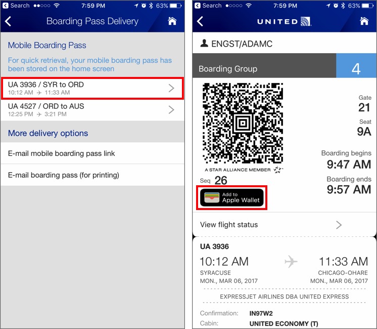 print boarding pass from united airline app