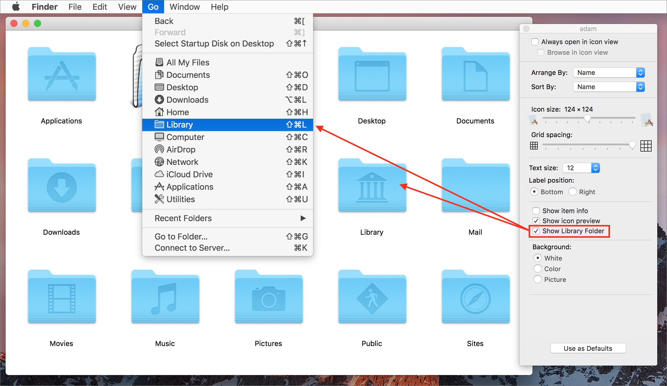 view library folder on mac sierra