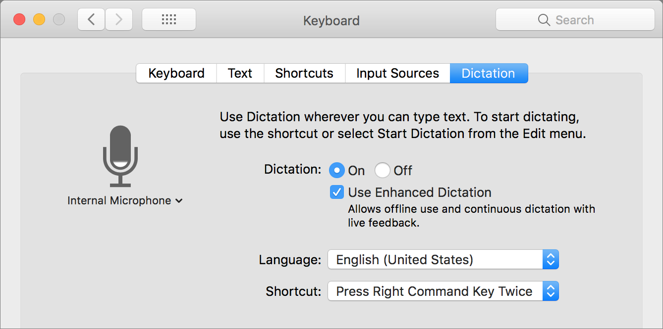 dictation mac shortcut