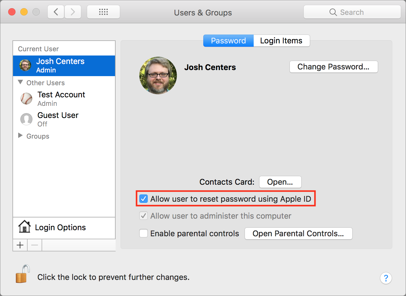 mac change password using guest account