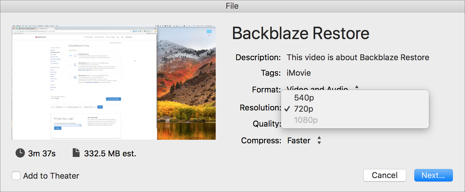 Share imovie project file mac