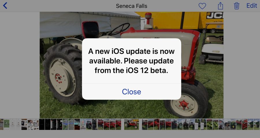 Screenshot showing iOS 12 beta prompt