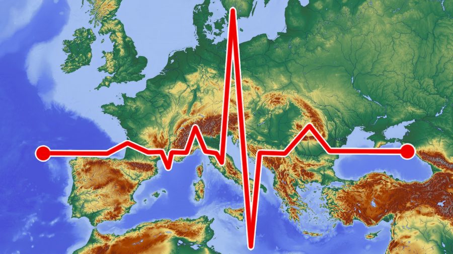 Map of Europe with an ECG superimposed