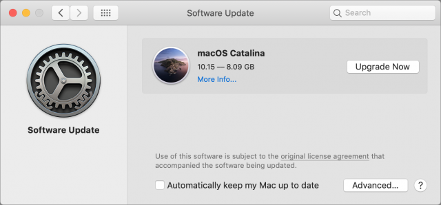 Catalina upgrade in Software Update