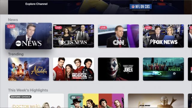 The News section in the Apple TV app