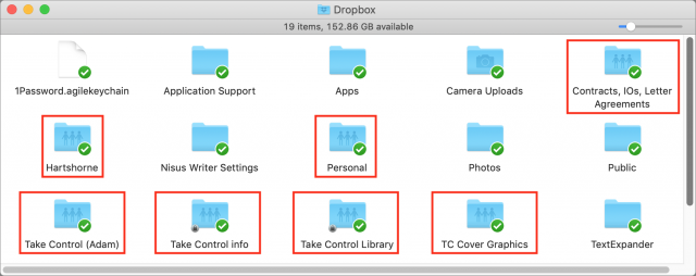 Dropbox folders showing icons for shared folders