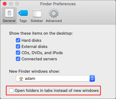 Tabs setting in Finder preferences