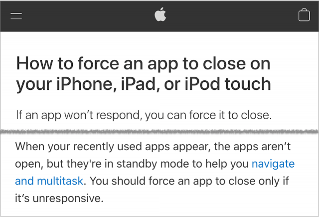 Apple advice on force-quitting apps