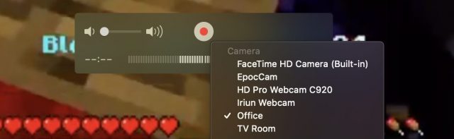 QuickTime camera menu