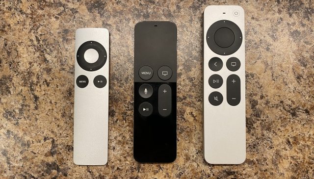Three generations of Apple TV remote