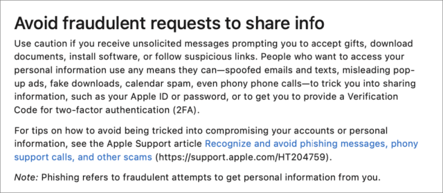 Apple tips on avoiding fraudulent sharing requests