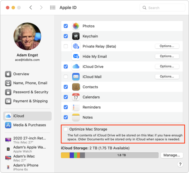 iCloud Drive Optimize Mac Storage setting