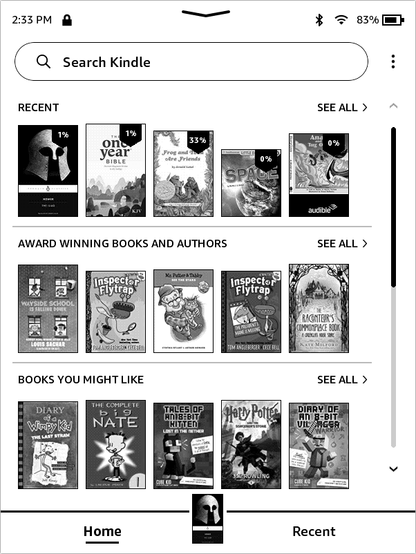 The Recent section in Kindle Kids