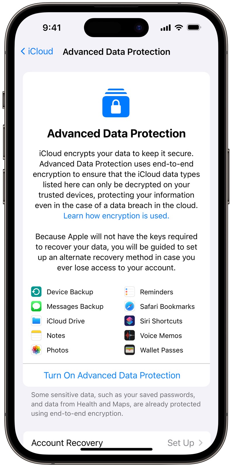 Advanced Data Protection screenshot