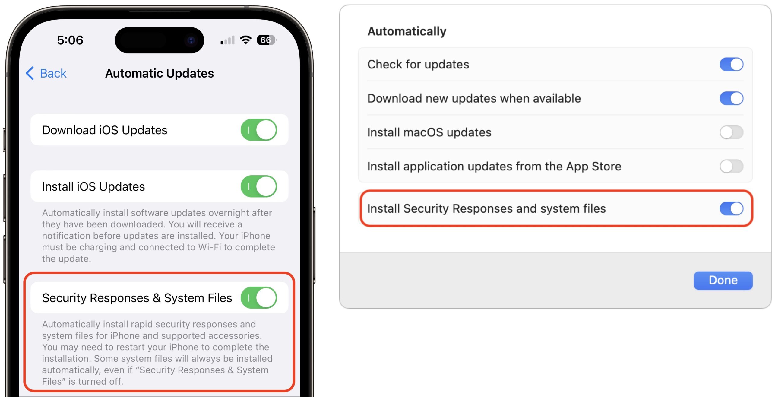 Settings for automatic installation of Rapid Security Responses