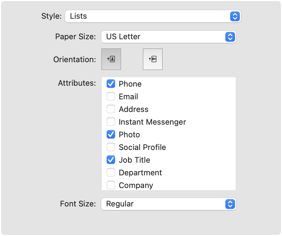 Contacts Lists attributes