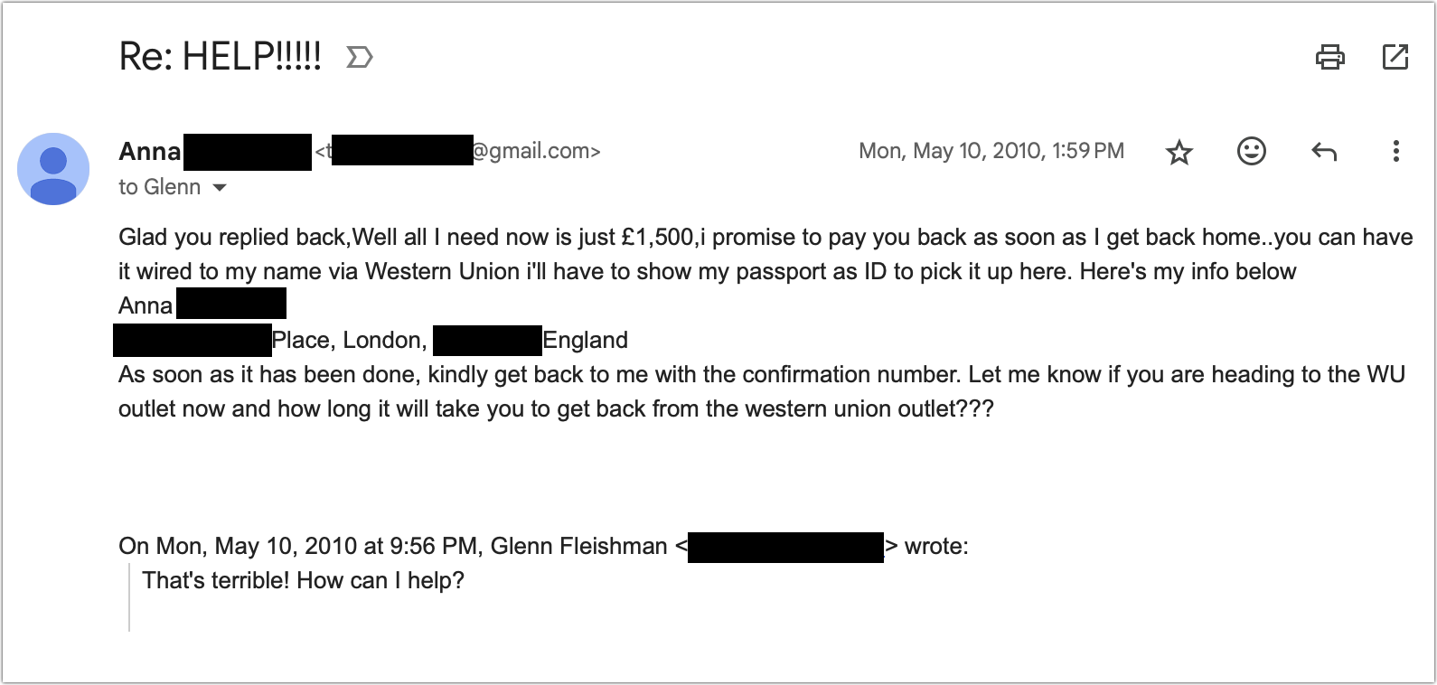 Example of grandparent scam email