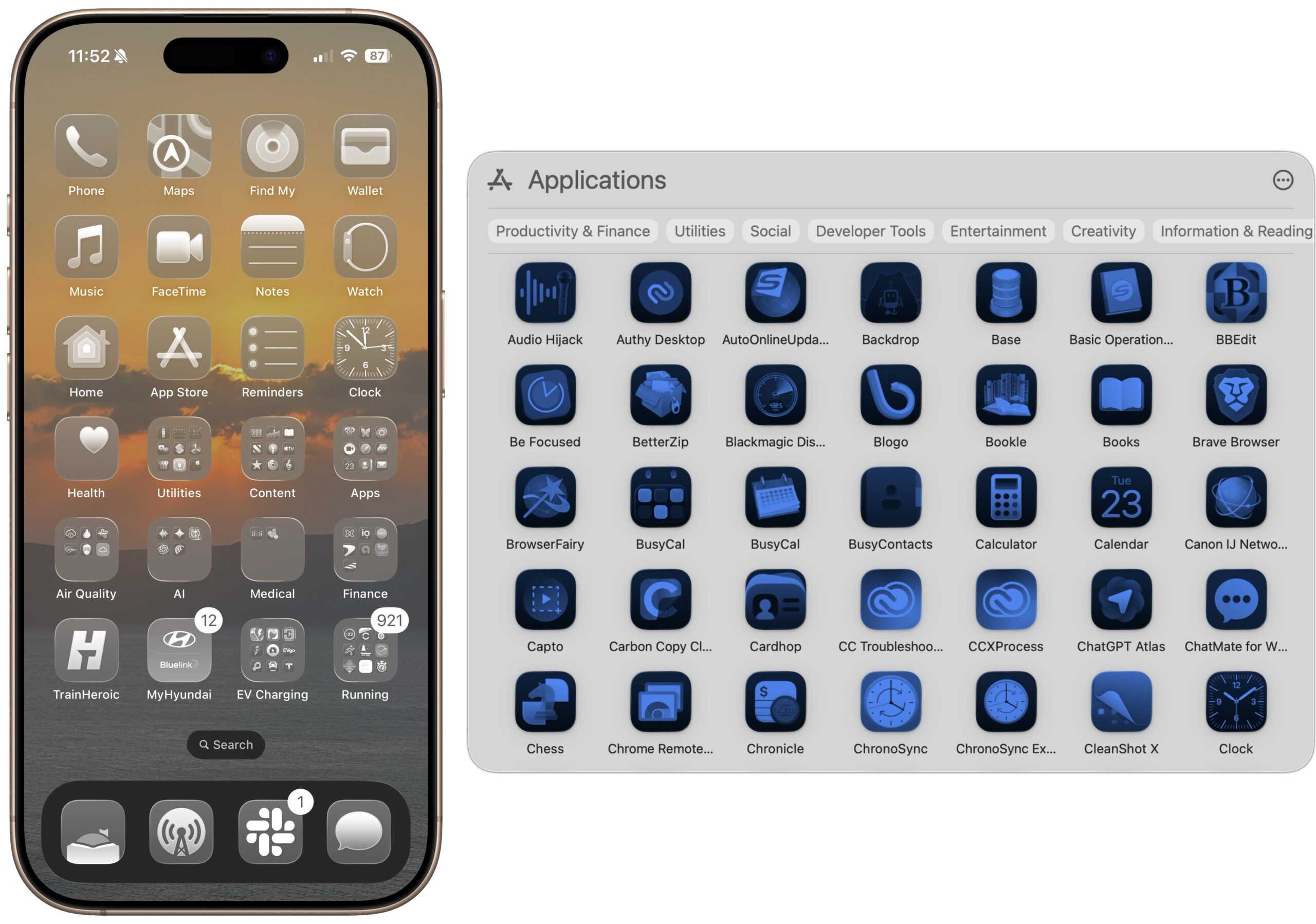 iPhone and Spotlight examples of monochrome icons