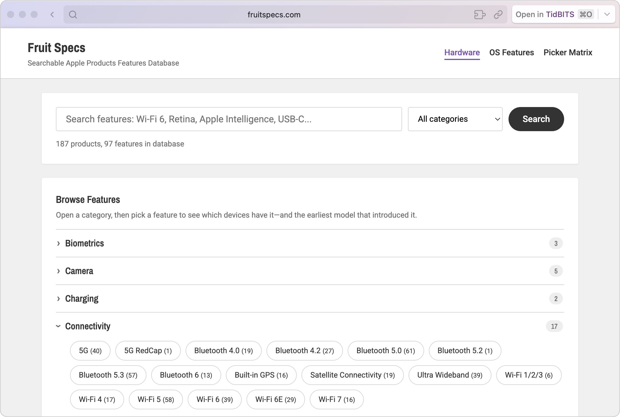Fruit Specs website