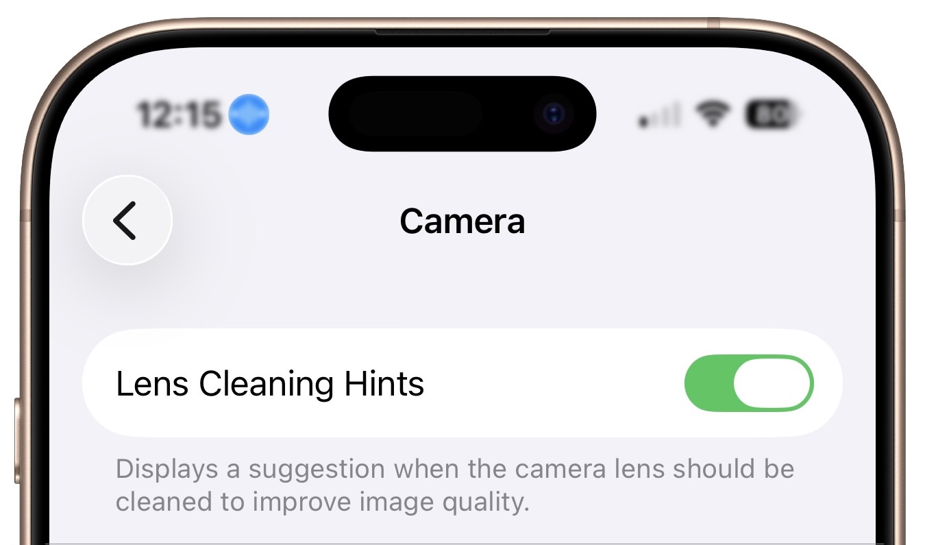 iOS 26 lens cleaning hint switch