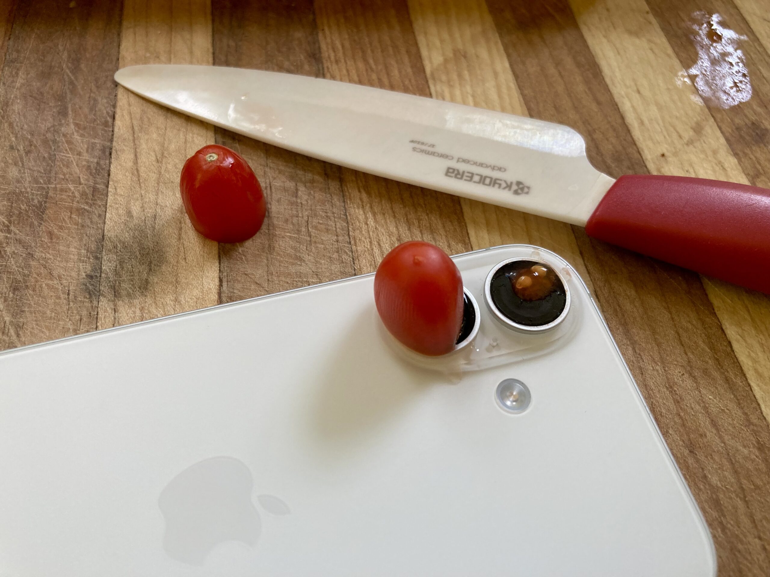 Smudging the iPhone camera with a tomato