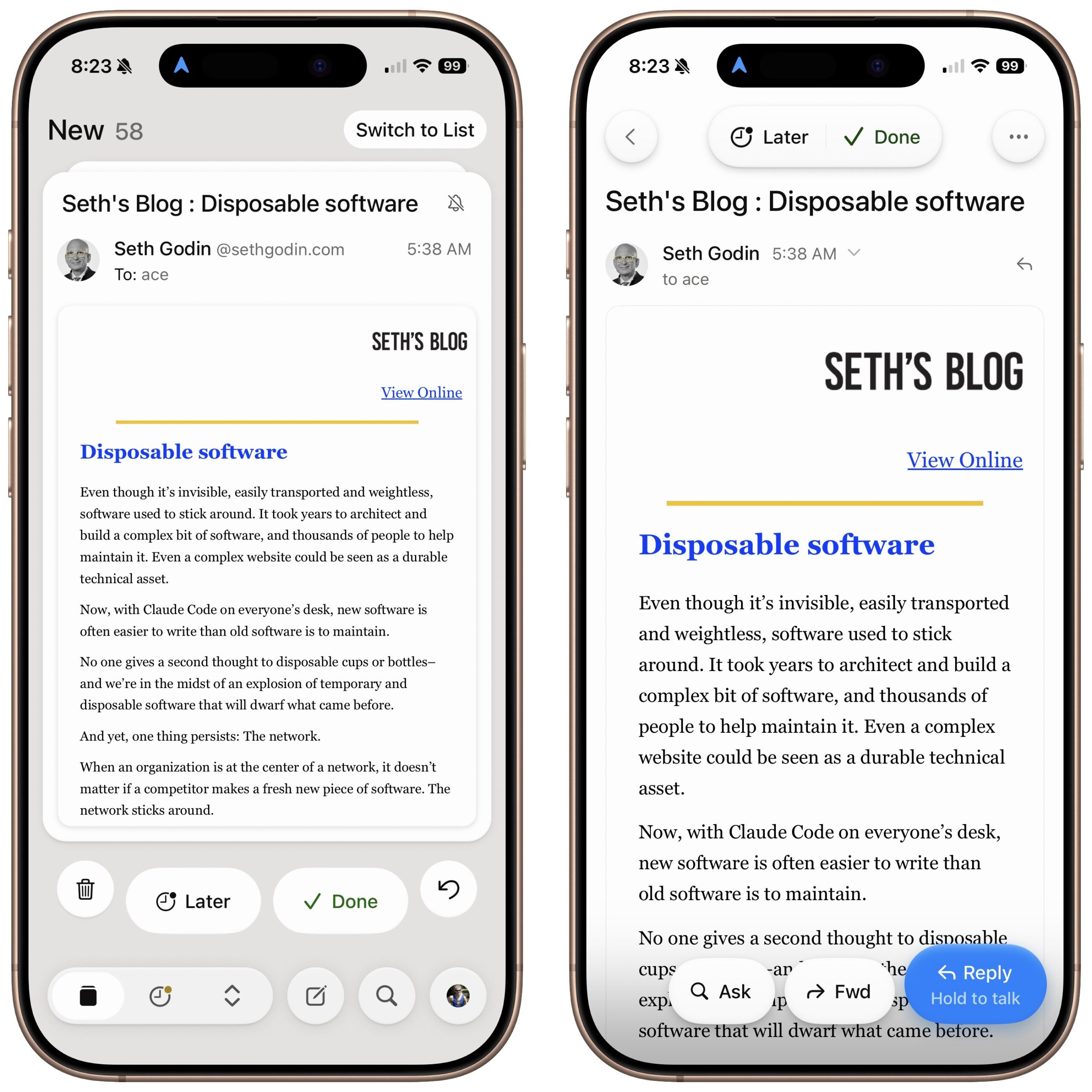 Stack preview vs full message in Avec