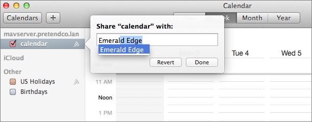 Figure 14: Enter the names of users with whom you want to share the calendar.