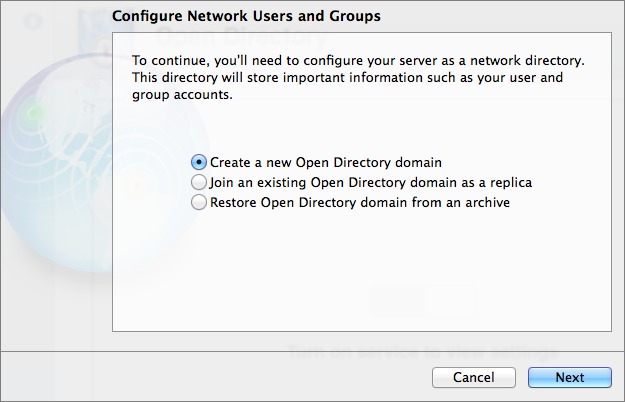 Figure 2: Select “Create a new Open Directory domain” to start from scratch.