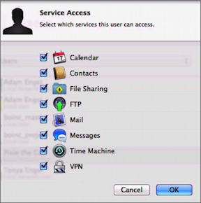 Figure 9: Choose which services the selected account should be able to access.