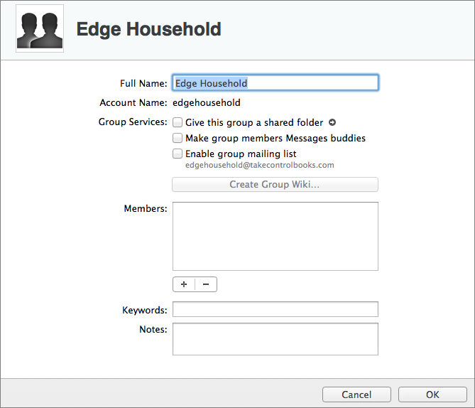 Figure 12: When you edit a group, you can specify more details than you can on the group creation screen.