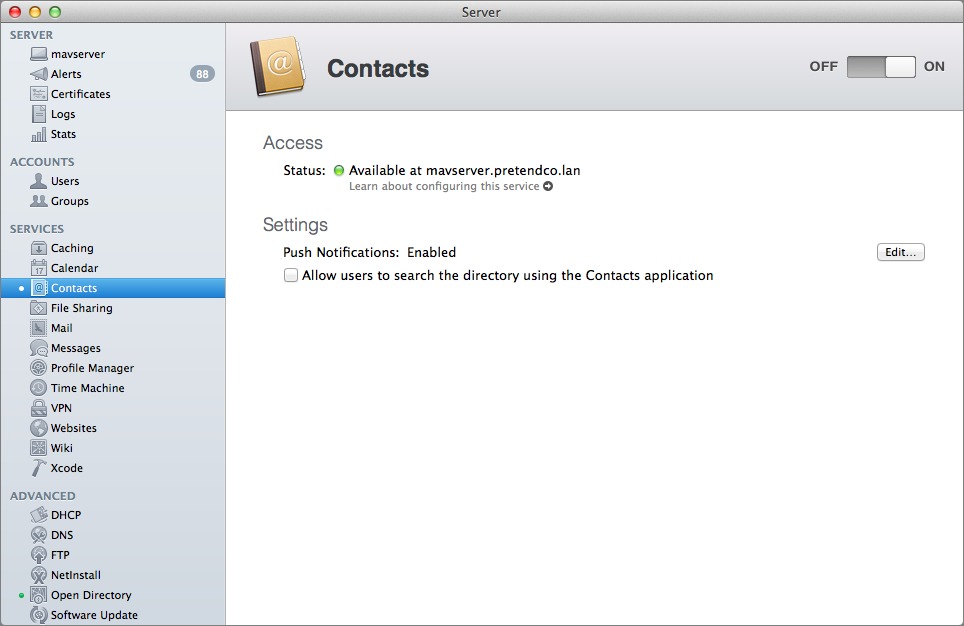 Figure 1: To enable the Contacts service, flip the switch.