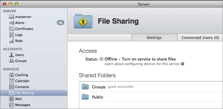 Figure 1: To get started with File Sharing, first remove unnecssary default shared folders.