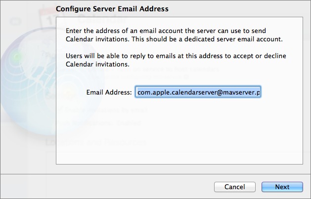 Figure 7: Enter the address that will be used to send Calendar invitations.