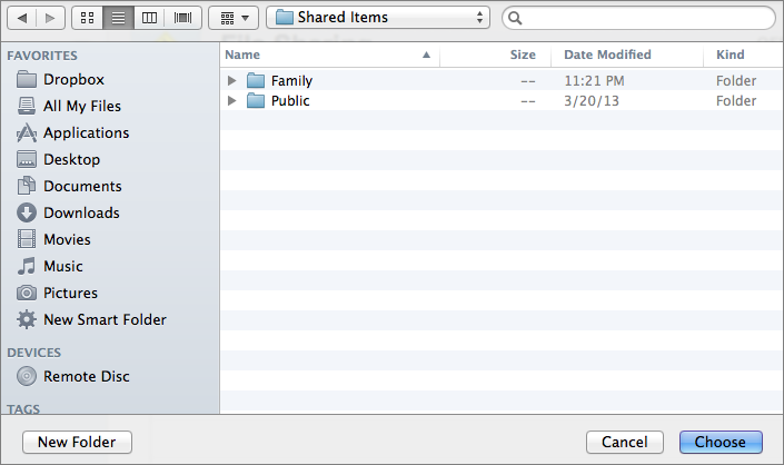 Figure 4: Find the shared folder and then click Choose.