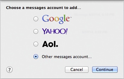 Figure 16: Connecting to Messages server from the Messages app is easy—select “Other messages account.”