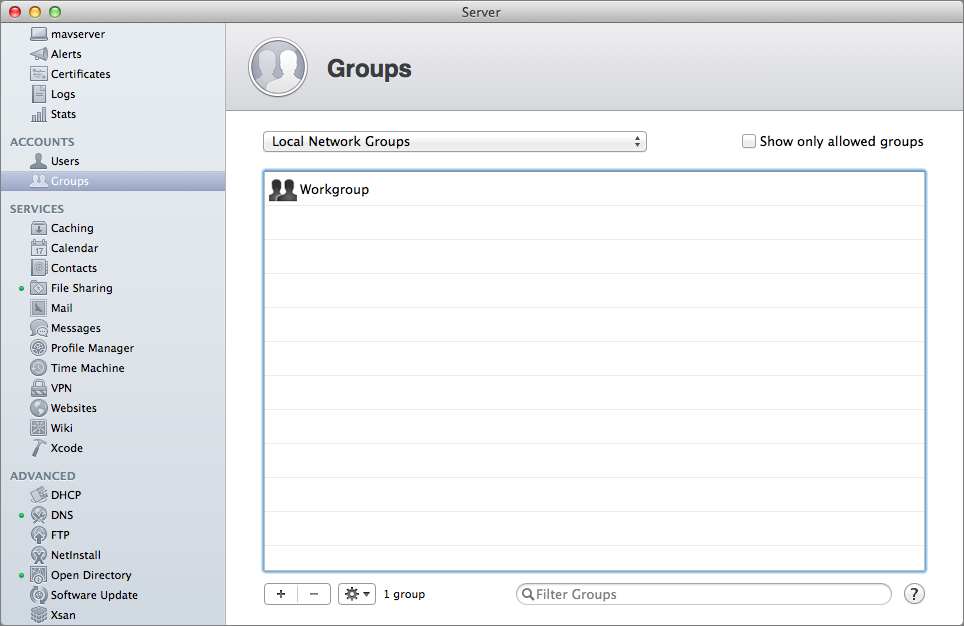 Figure 10: To add a local network group, open the Groups pane, choose Local Network Group, and then click the plus button.