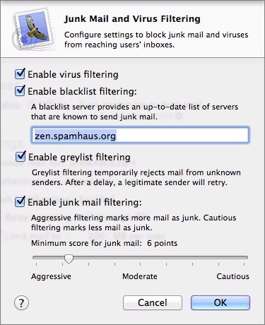 Figure 8: Turn on filtering services unless your mail server is already protected by a cloud-based filtering service or email appliance.
