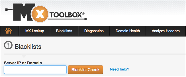 Figure 2: It’s easy to check whether your IP address is on an RBL with the free MX Toolbox service.