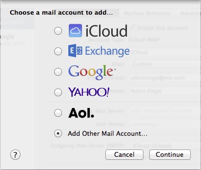 Figure 9: Add a new account in Mail’s Preferences window.