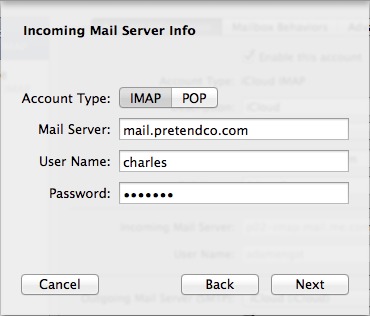 Figure 11: Choose between IMAP and POP, and enter the host name or IP address of your mail server.