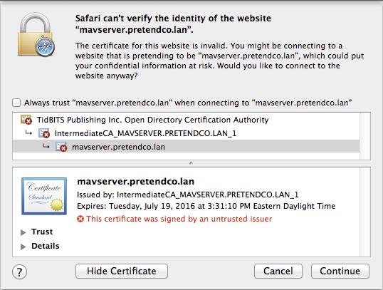 Figure 5: If you rely on your self-signed certificate to protect an SSL-encrypted site, users will see this dialog every time they visit.