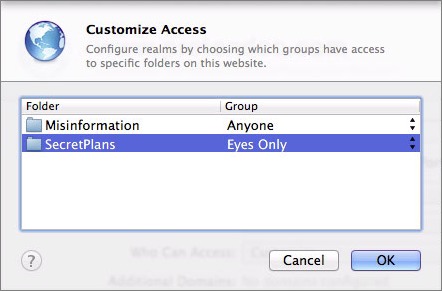 Figure 7: Specify which group should be able to view each folder in the Customize Access dialog.