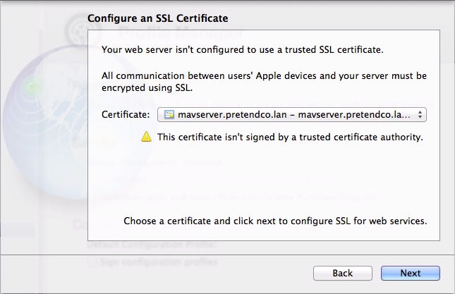 Figure 3: Choose an SSL certificate to protect the communications between your server and your users’s devices.