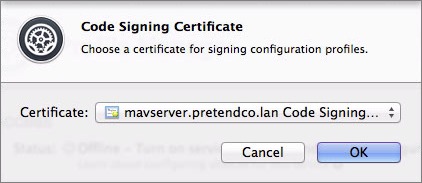 Figure 5: Choose a code signing certificate; unless you’ve installed a third-party certificate, your existing self-signed certificate is the only choice.