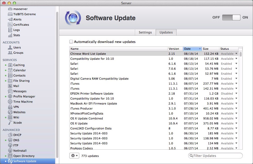 Figure 3: Work with individual updates in the Updates tab.
