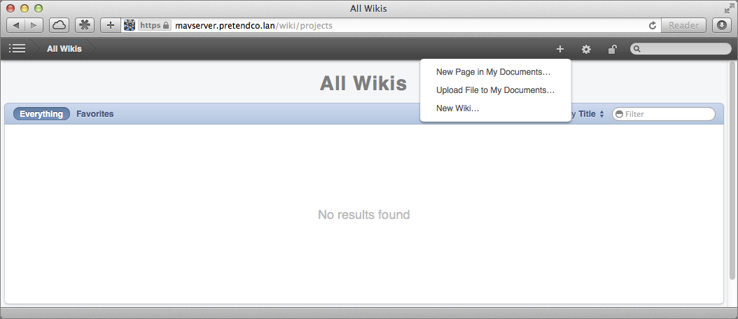 Figure 4: Create a new wiki from the toolbar of the Web page.