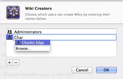 Figure 1: Enter the name of a user or group who should be allowed to create wikis.