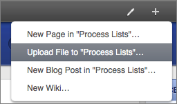 Figure 13: Start uploading files from the wiki’s plus button.